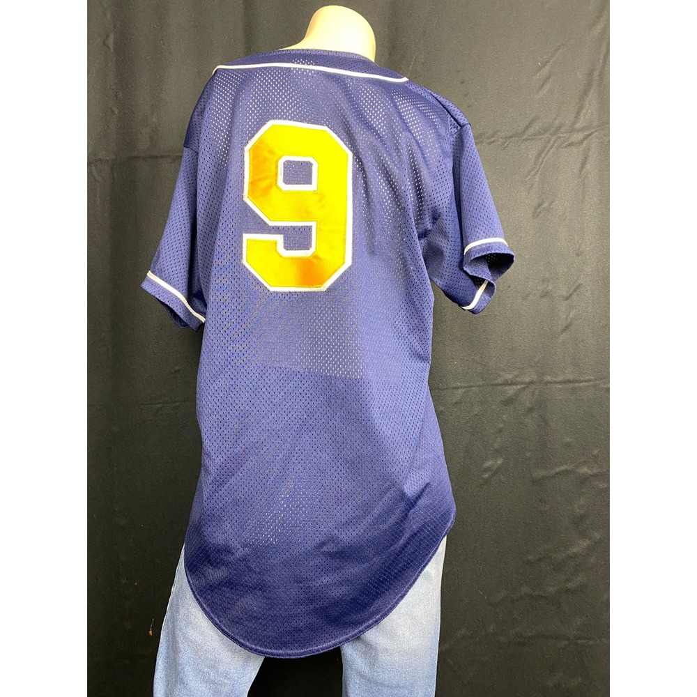 Oxford Baseball Jersey Women's‎ Blue Yellow Number 9 Mesh Button Front